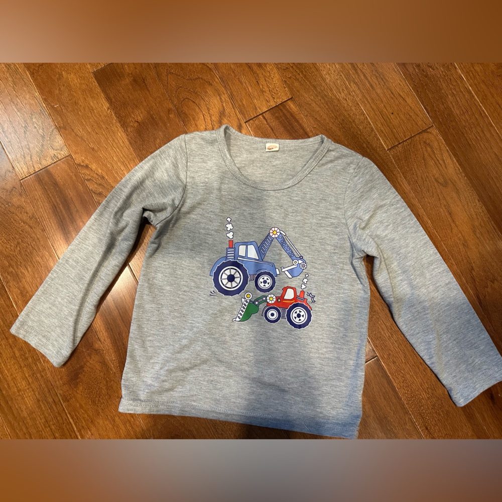 Children's Gray Long Sleeve Tee with Fun Vehicle Print